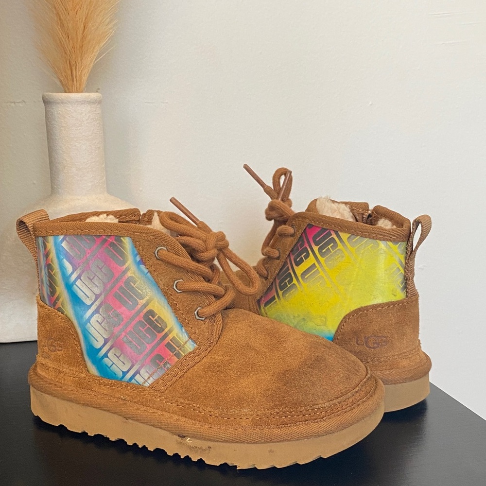 UGG Kids Tan Boots with Colorful Panels